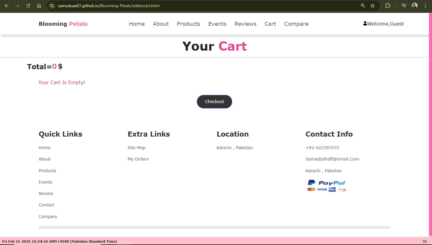 Shopping cart page design for Blooming Petals project
