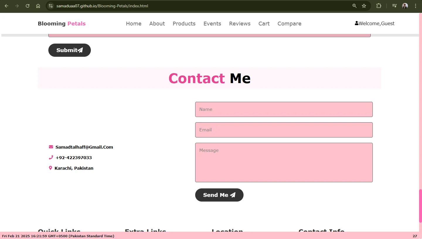 Contact form page of Blooming Petals project on Samad Portfolio