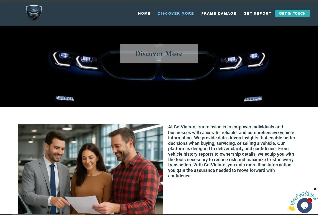 About GetVinInfo website section designed by Abdul Samad - professional WordPress VIN decoder site