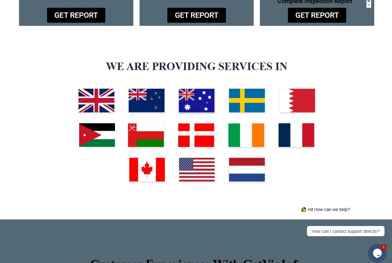 Contact page design for GetVinInfo website project - Abdul Samad portfolio WordPress site