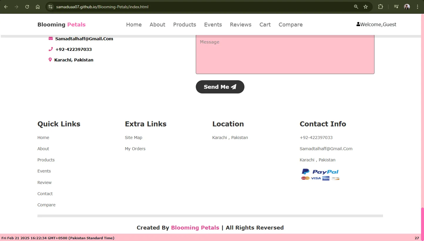 Footer section design from Blooming Petals website project
