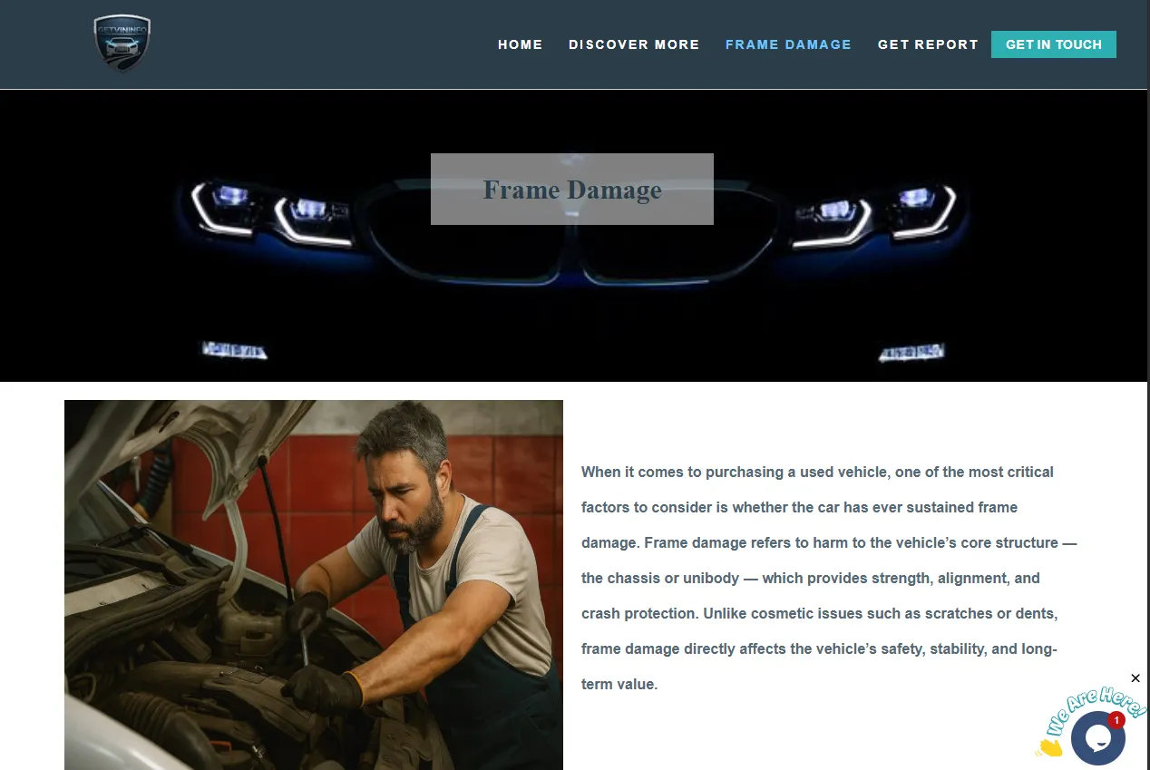 VIN report results page from GetVinInfo car history lookup website project by Abdul Samad