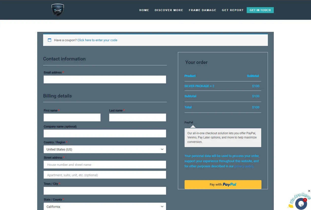 PayPal payment integration in GetVinInfo VIN report platform developed by Abdul Samad