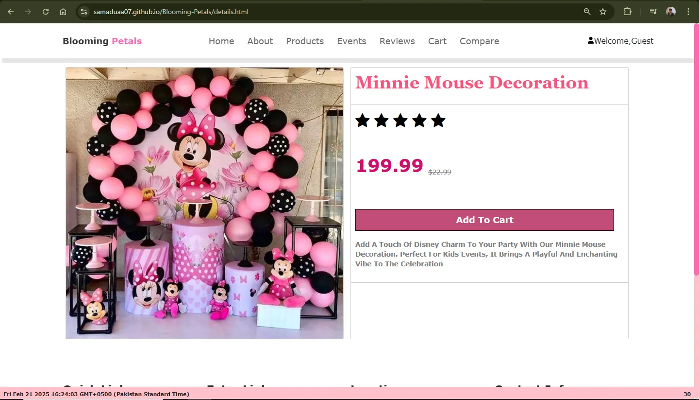 Product page layout of Blooming Petals project