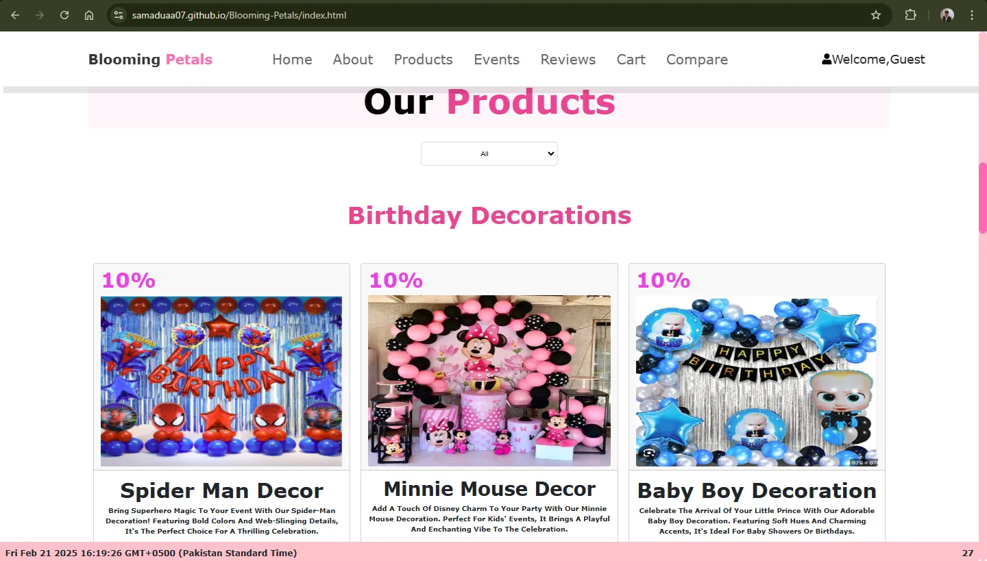 Blooming Petals products section displayed on Samad Portfolio