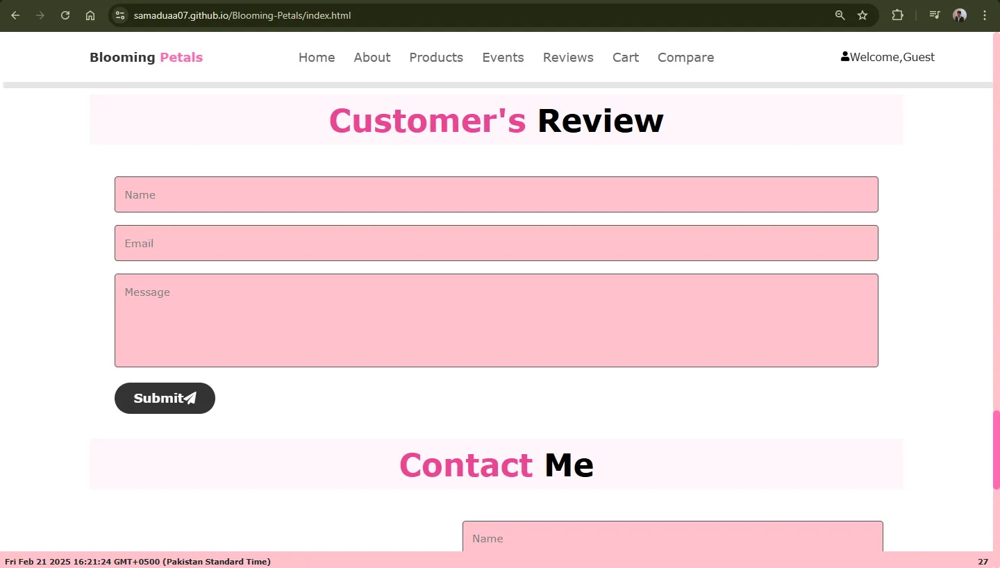Customer reviews section from Blooming Petals website project